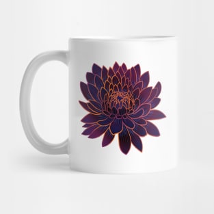 Colorful chrysanthemum or Mums flower drawing - faded orange with purple and blue lines in the petals. Mug